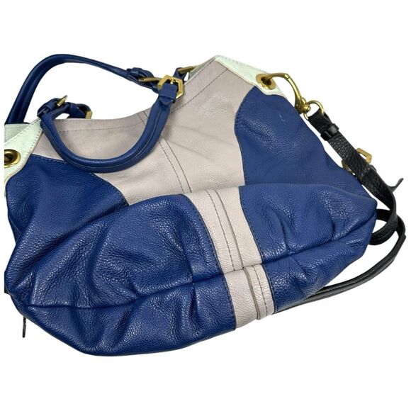 OrYany Victoria Blue Gray Colorblock Pebbled Leather Hobo Shoulder Crossbody Bag - Picture 4 of 15